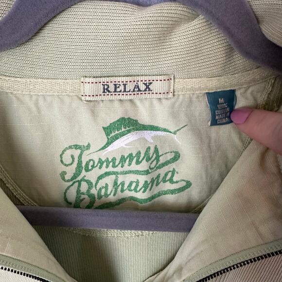 Tommy Bahama Sweatshirt Size M Green Relax Quarter Zip Rib Knit Pullover Beach - Picture 3 of 11